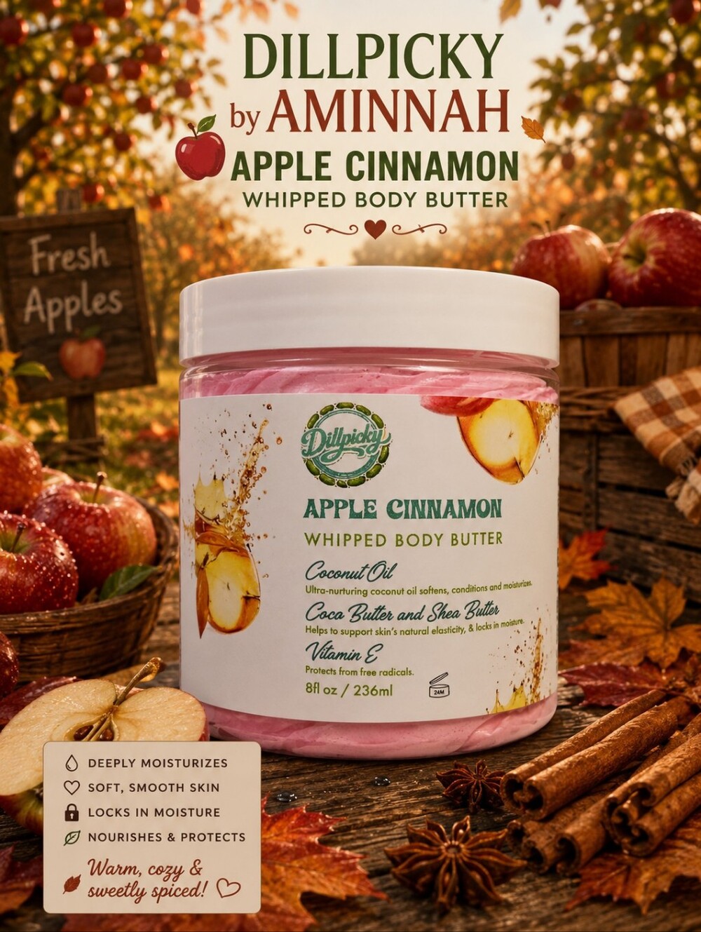 Dillpicky By Aminnah Apple Cinnamon Whipped Body Butter 8oz